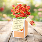 3D floral card with red roses and butterflies on a wooden surface