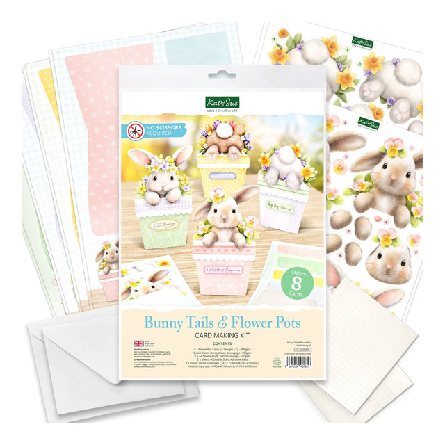 Card making kit with bunny tails and flower pots design on a white background