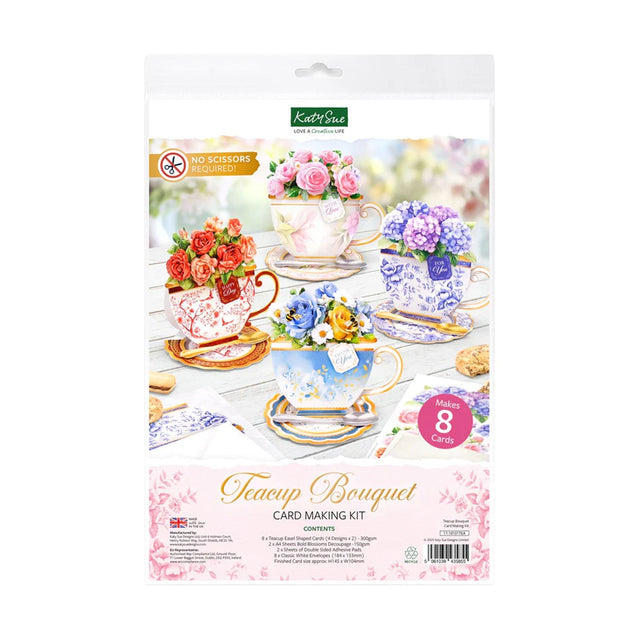 Katy Sue Teacup Bouquet card making kit packaging with images of teacups and flowers.