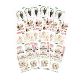 Collection of wedding-themed paper sheets with images of a bride and groom, champagne, and a wedding car on a white background.