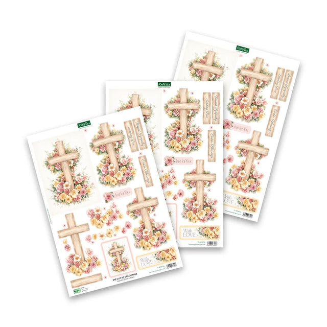 Katy Sue Die Cut Decoupage 3/Pkg- Wooden Cross & Roses