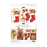 Scrapbook World 'Deck the Halls' 3D die-cut decoupage kit in its original retail packaging, featuring Christmas-themed designs of stockings, bells, and a fireplace.