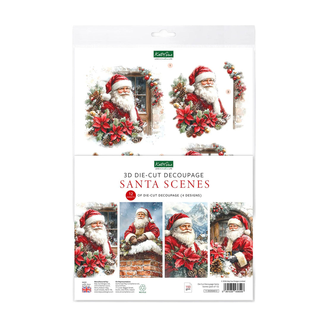 Kathryn's 3D Die-Cut Decoupage Santa Scenes packaging on a white background