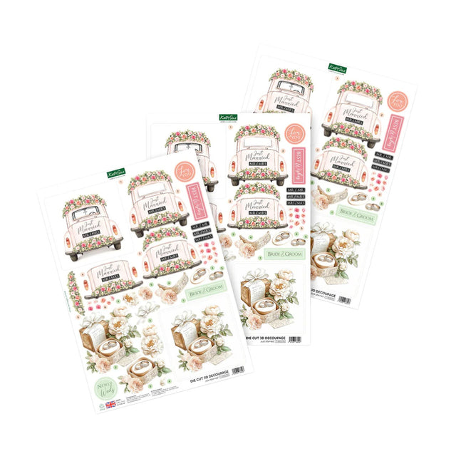 Collection of decorative paper sheets with floral van designs on a white background
