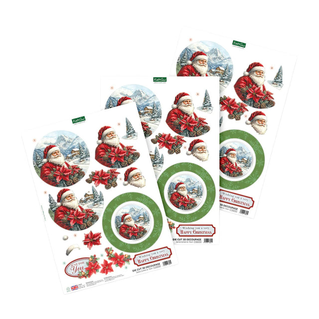 Collection of Christmas-themed stickers featuring Santa Claus and winter scenes on a white background.