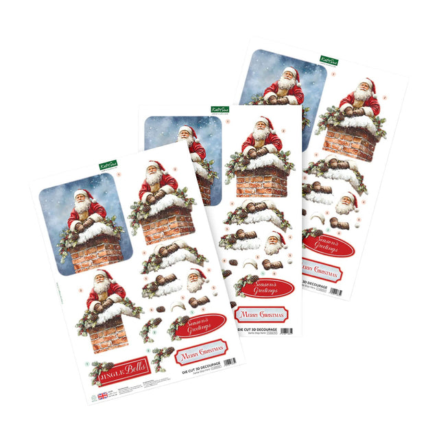 Set of Christmas-themed paper sheets with Santa Claus illustrations on a white background