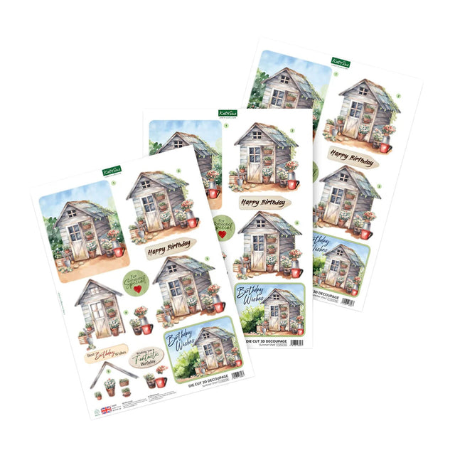 Set of greeting cards with house illustrations and 'Happy Birthday' text on a white background