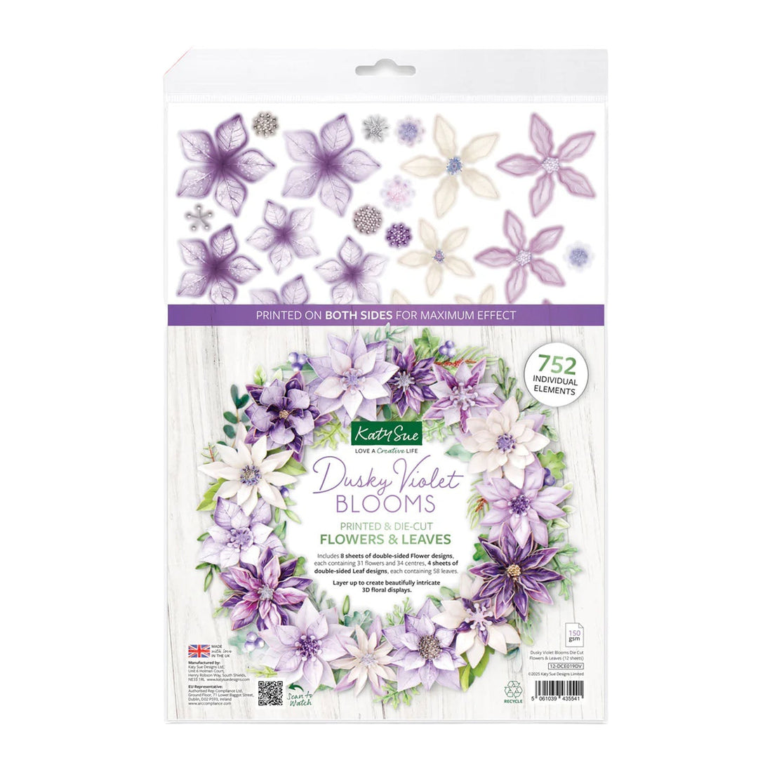 Katy Sue Dusky Violet Blooms Die Cut Set - Flowers & Leaves