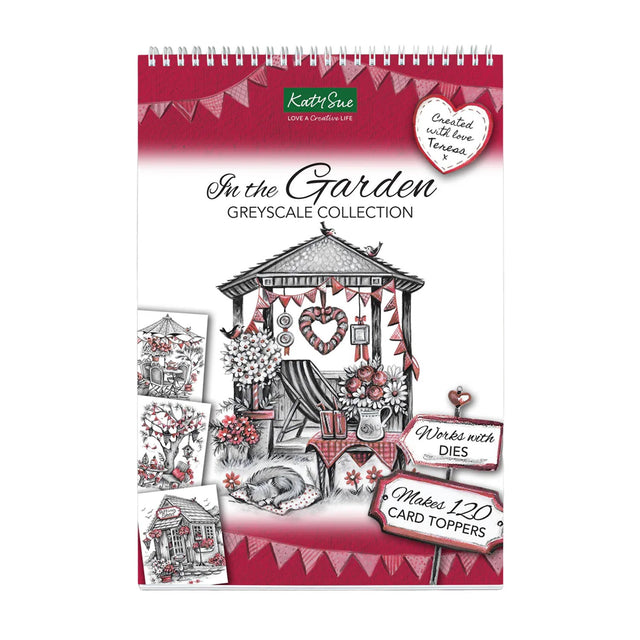 Kathie Lee 'In the Garden' Greyscale Collection packaging with illustrations and text.