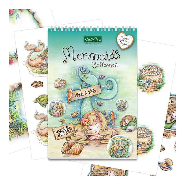 Mermaids-themed notebook with stickers on a white background