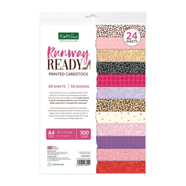 K&Company Runway Ready printed cardstock pack with colorful patterns on a white background