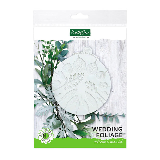 Silicone mould packaging for wedding foliage with greenery design on a white background