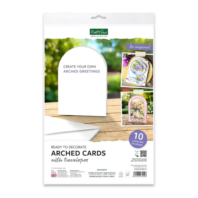 Katy Sue White Arched Single Fold Cards & Envelopes 10/Pkg