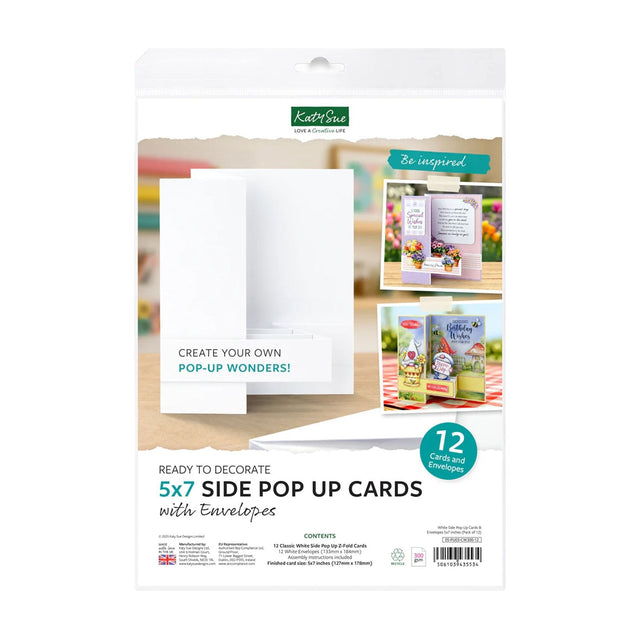 Katy Sue White Side Pop Up Cards & Envelopes 12/Pkg