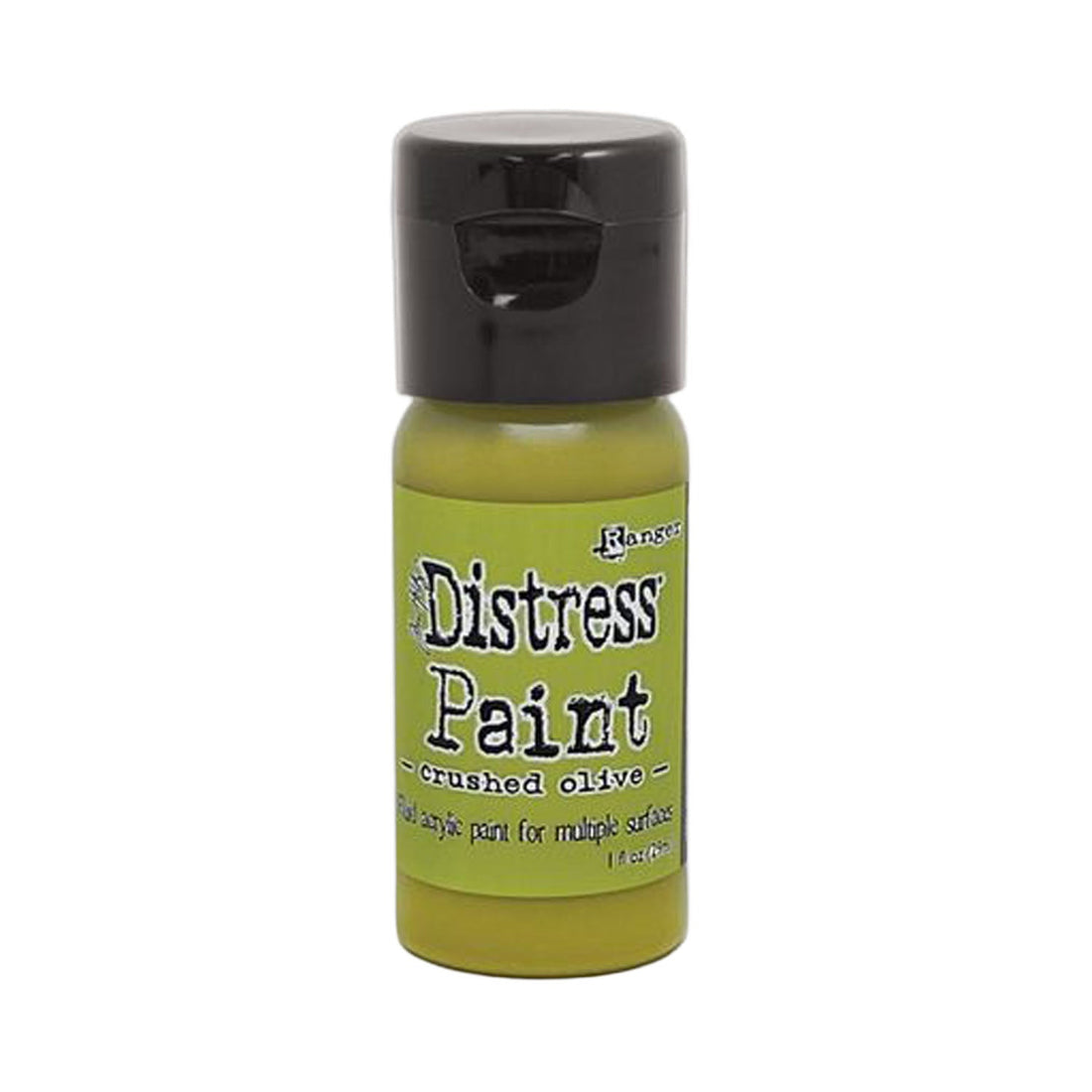 Bottle of Distress Paint in Crushed Olive color on a white background