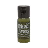 Bottle of Tim Holtz Distress Paint in Forest Moss color on a white background