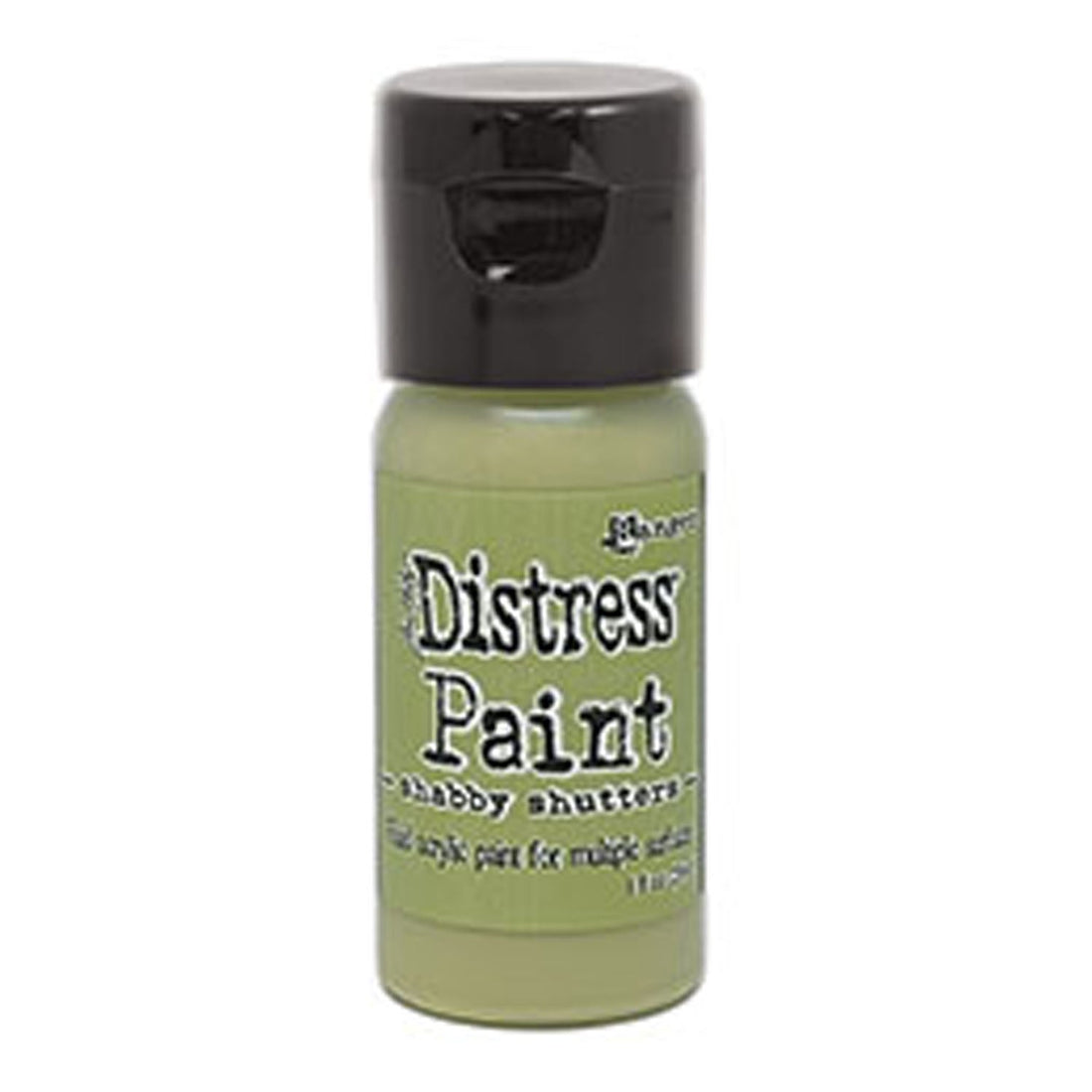 Bottle of Tim Holtz Distress Paint with black cap on a white background