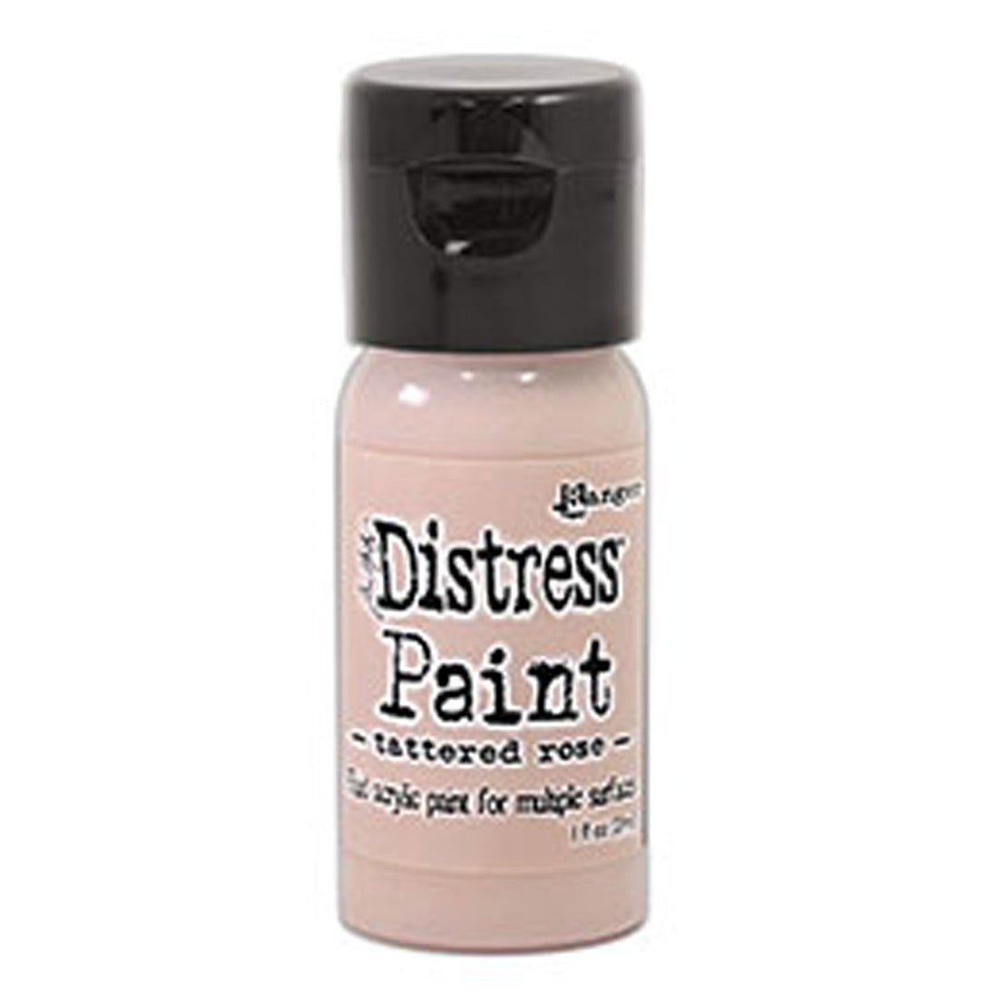 Bottle of Tim Holtz Distress Paint in Tattered Rose color on a white background