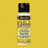 A bottle of DecoArt Glitter Basecoat in the color 'Lightly-Textured Glitter Gripping Medium' against a textured gold background.